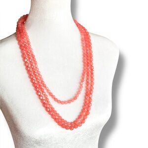 Vintage Coral Pink Glass Bead Necklace Multi Strand Faceted Statement Layered